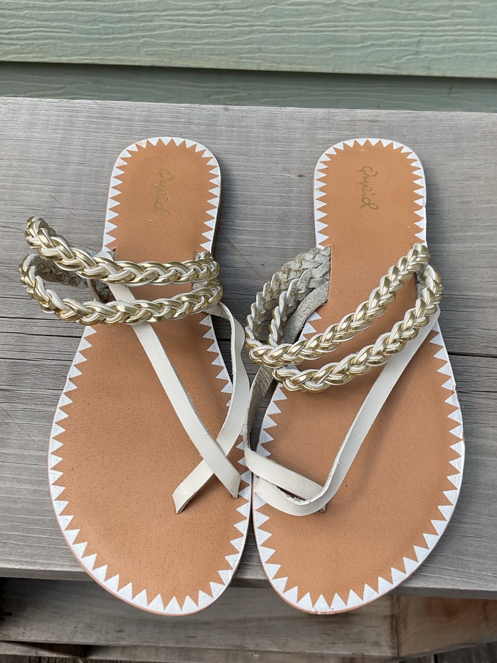 Women’s White and Gold Braided Strap Sandals